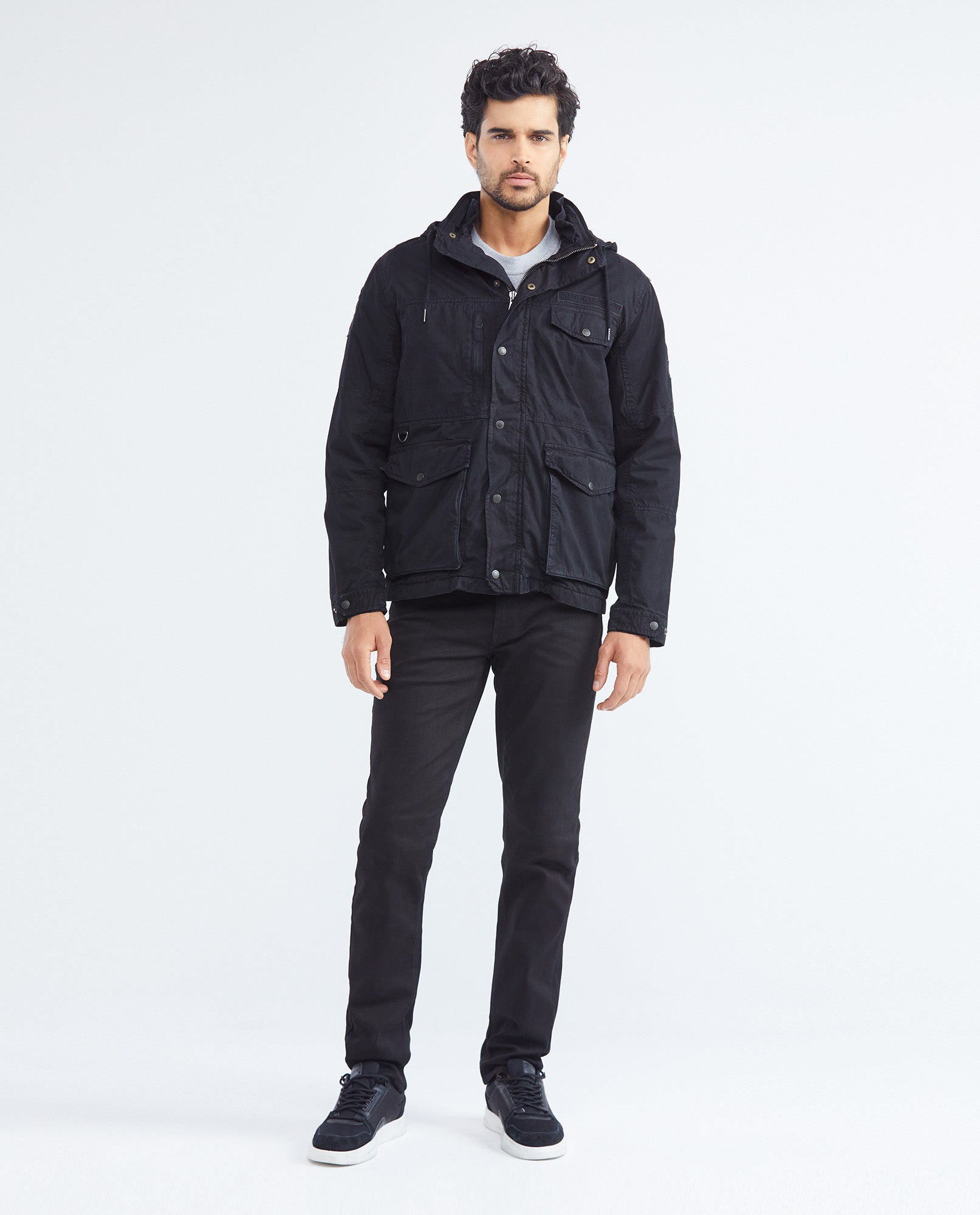 Men's Parka Jacket High Collar Removable Hood Sleeve Embroidery Adjustable Waist - 3