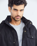 Men's Parka Jacket High Collar Removable Hood Sleeve Embroidery Adjustable Waist - 4