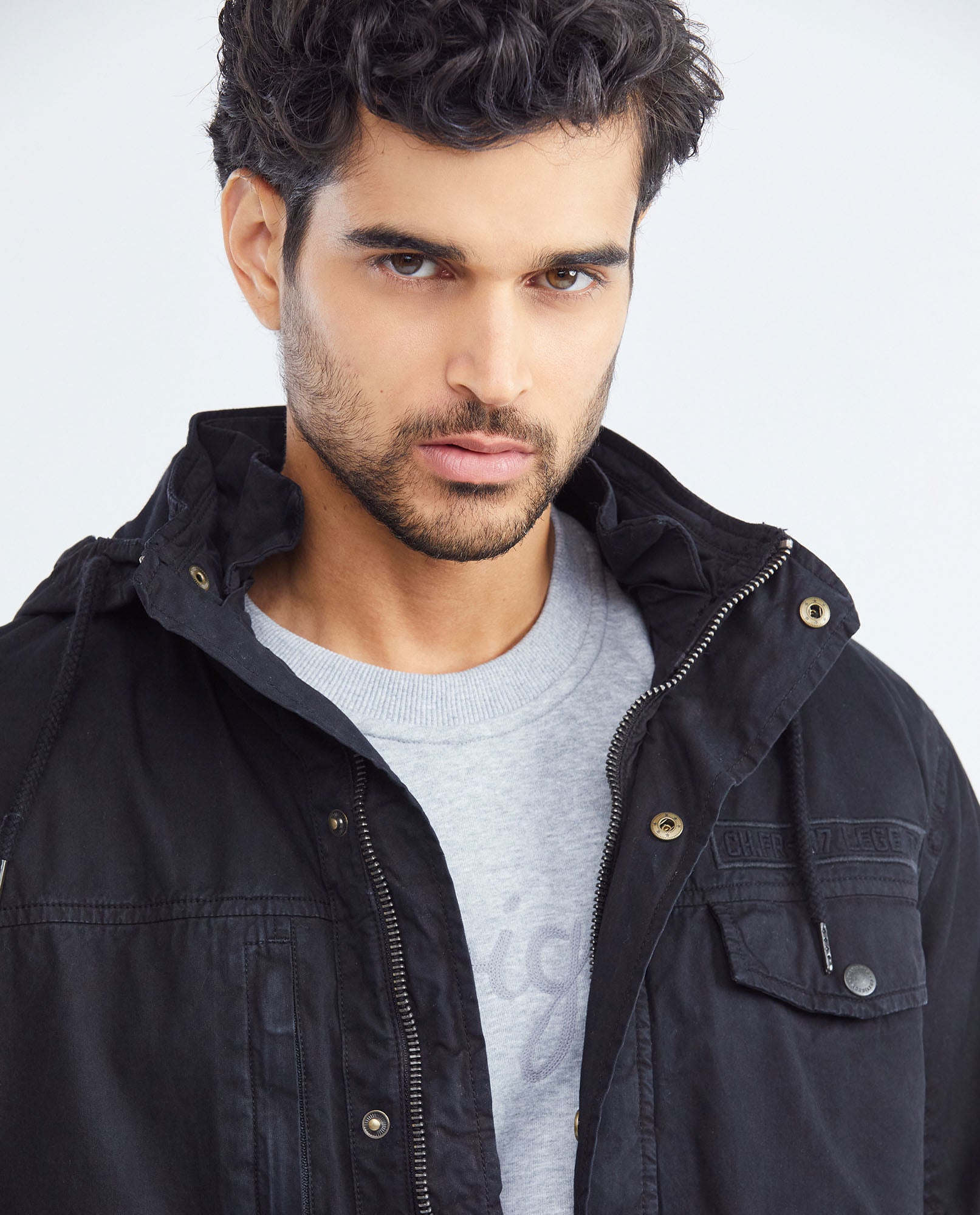 Men's Parka Jacket High Collar Removable Hood Sleeve Embroidery Adjustable Waist - 4
