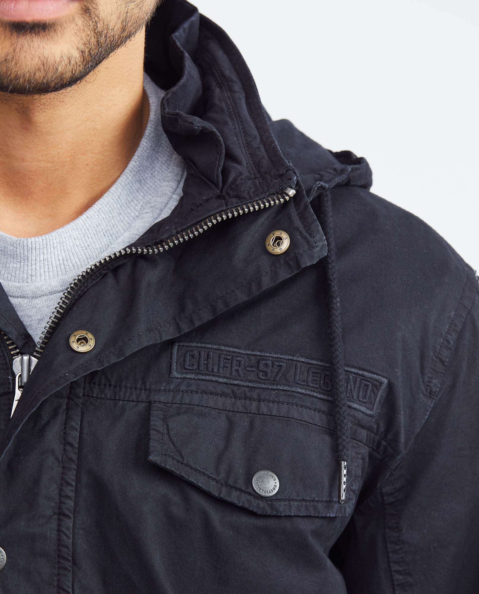 Men's Parka Jacket High Collar Removable Hood Sleeve Embroidery Adjustable Waist - 5