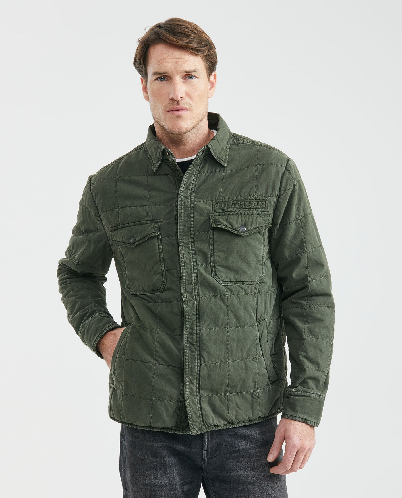 Men's Quilted Square Pattern Jacket Corduroy Details Duck Print Lining - 1