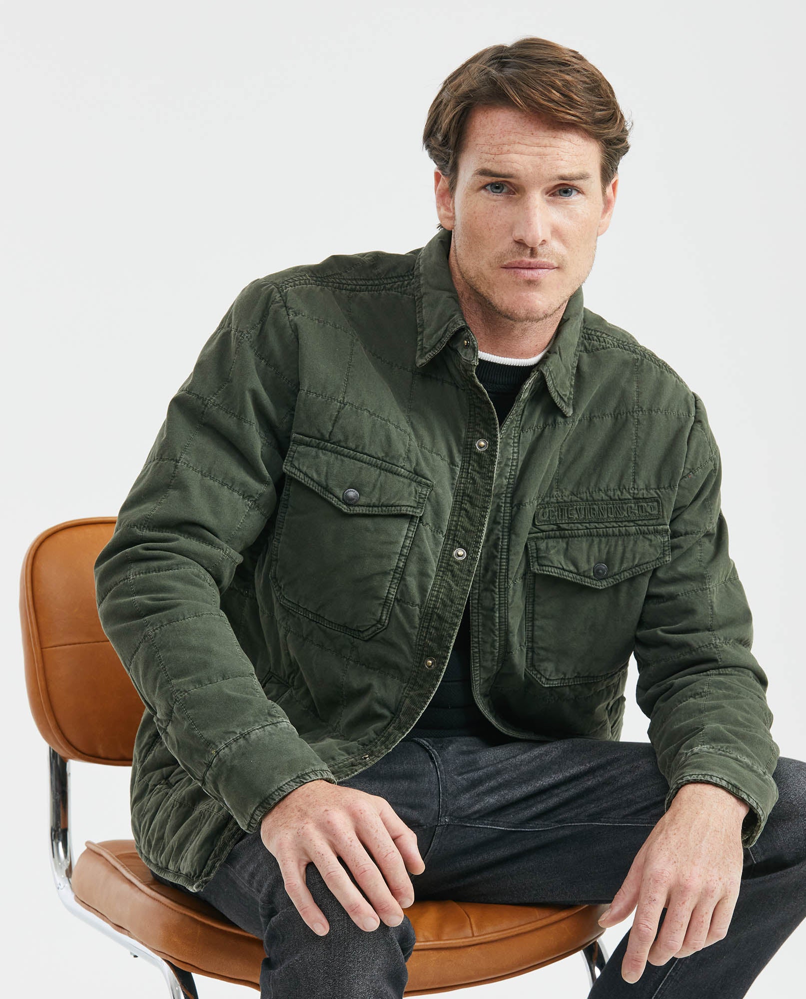 Men's Quilted Square Pattern Jacket Corduroy Details Duck Print Lining - 2