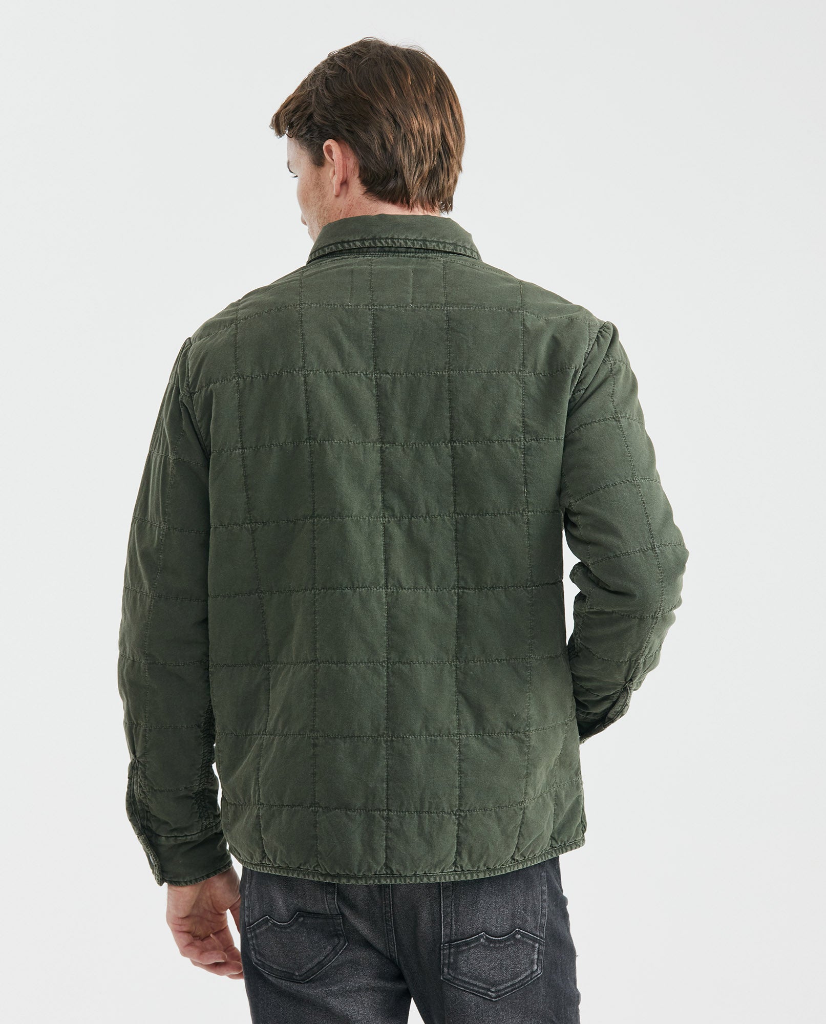 Men's Quilted Square Pattern Jacket Corduroy Details Duck Print Lining - 4