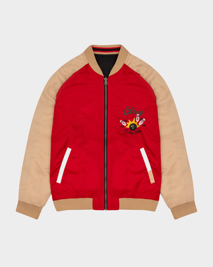 CHAQUETA TEDDY SOUVENIR EN NEGRO Y ROJO