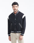Men's Bomber Jacket Piped Pockets Contrast Armhole Ribbed in Cotton - 1
