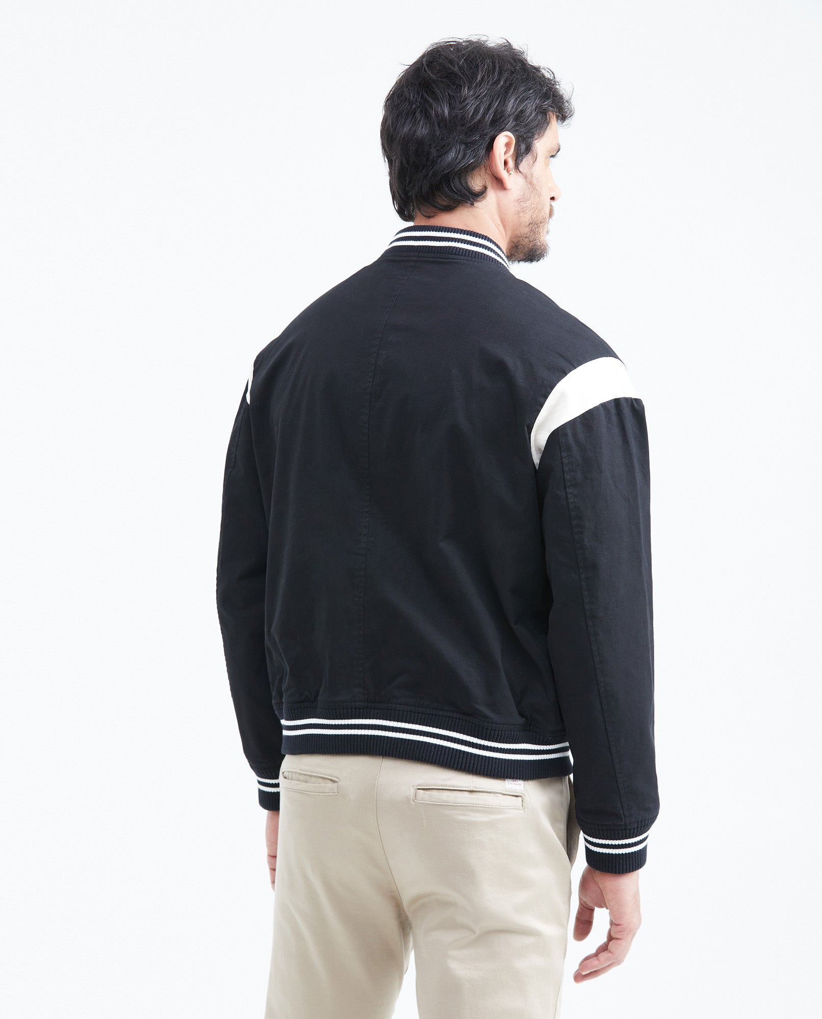 Men's Bomber Jacket Piped Pockets Contrast Armhole Ribbed in Cotton - 6