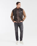 Men's Contrast Sleeve Bomber Jacket Lambskin Embroidered - 2