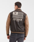 Men's Contrast Sleeve Bomber Jacket Lambskin Embroidered - 6