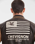 Men's Contrast Sleeve Bomber Jacket Lambskin Embroidered - 7