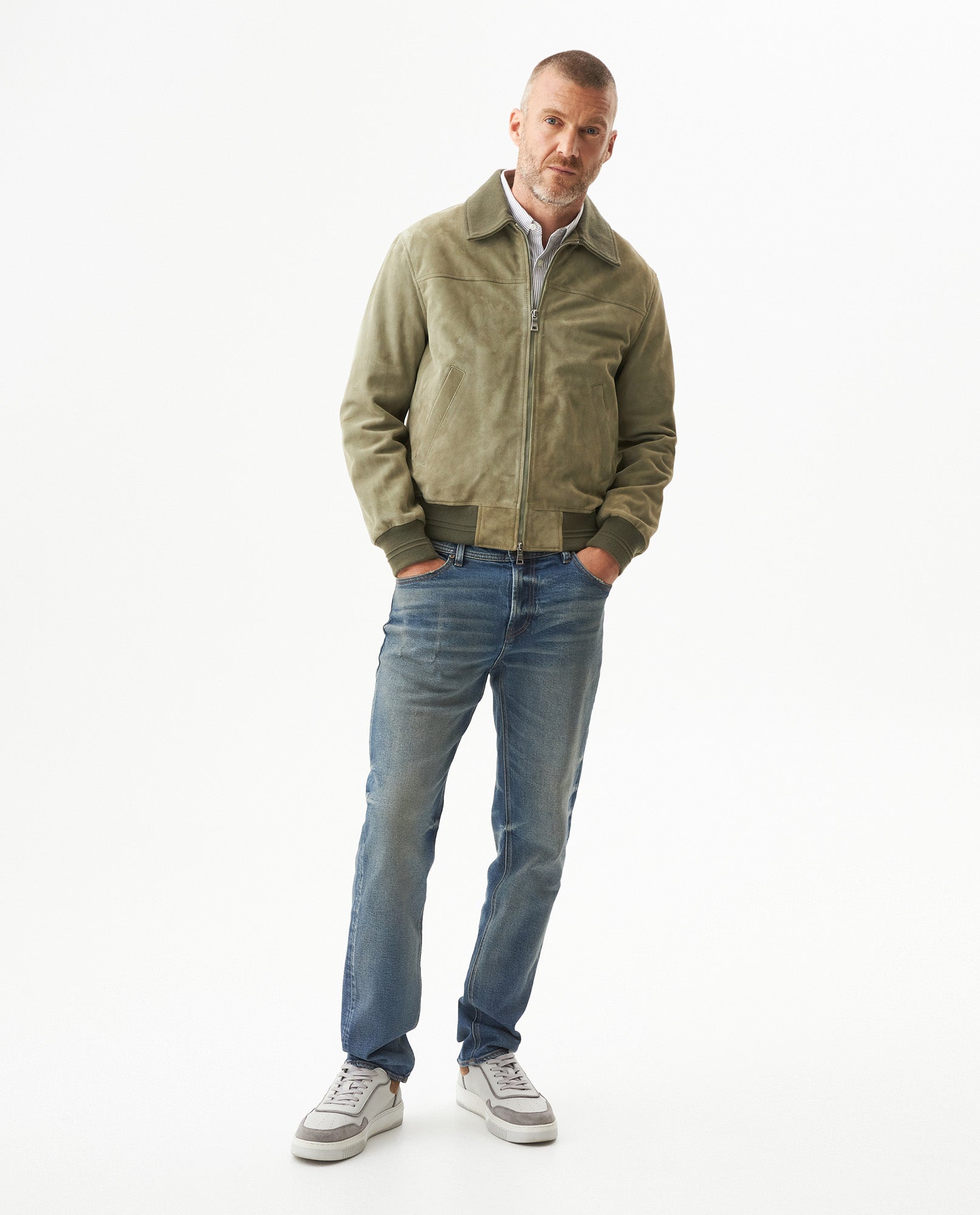 Mens Suede Leather Aviator Jacket, Navigator - Green 63_627G401_VER130711_4