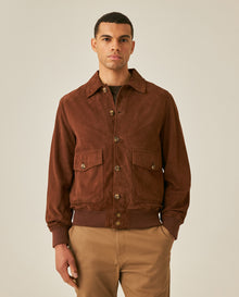 Mens Suede Leather Utility Bomber Jacket - Brown 63_627H214_CAF190840_0