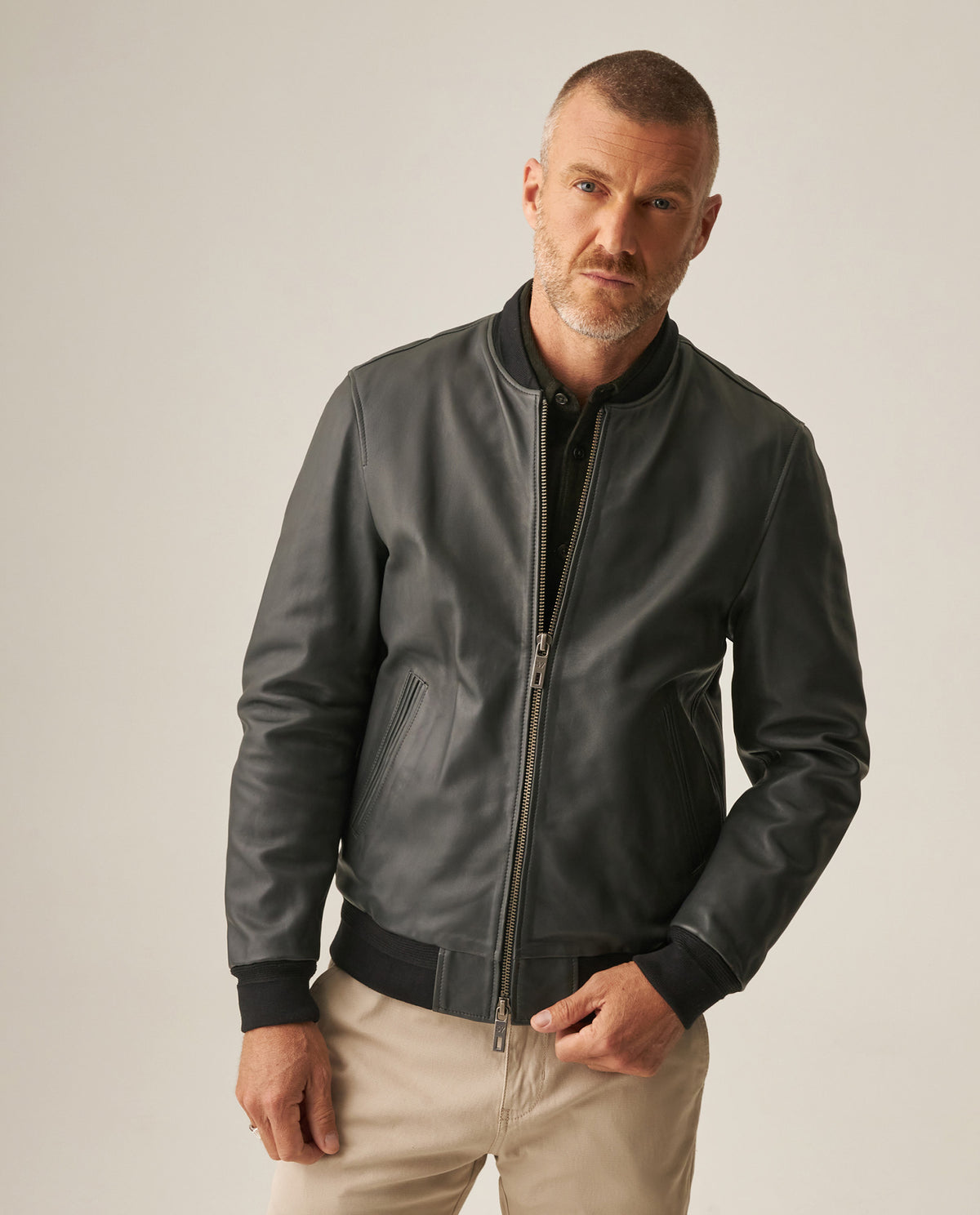 Men's Leather Jacket - Green 63_627H403_VER185621_3
