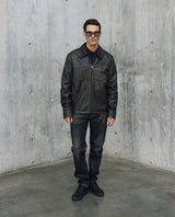 Mens Sheepskin Leather Jacket with Leather Appliqué - Special Collection - Brown 63_627H501_CAF171321_0