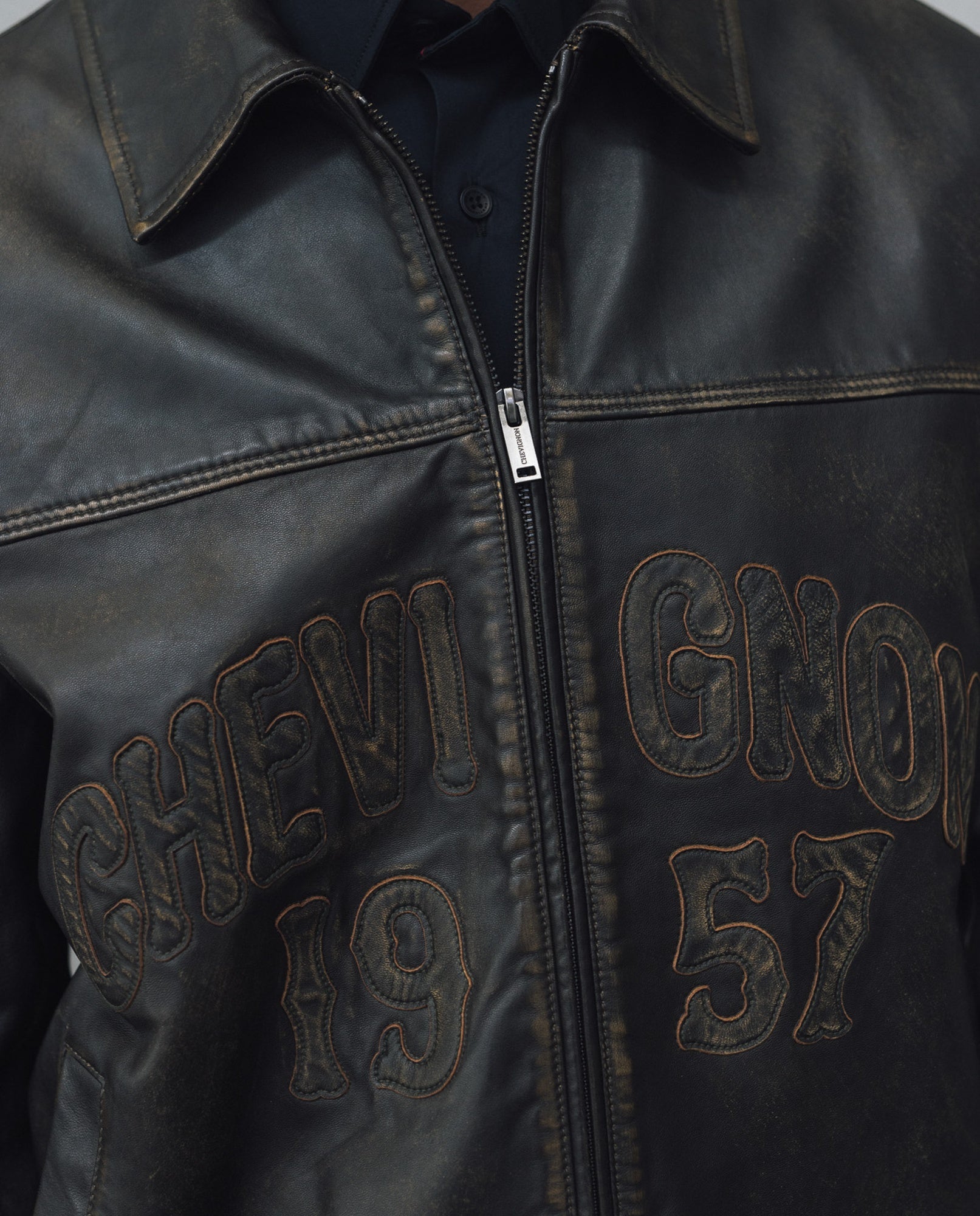Mens Sheepskin Leather Jacket with Leather Appliqué - Special Collection - Brown 63_627H501_CAF171321_3