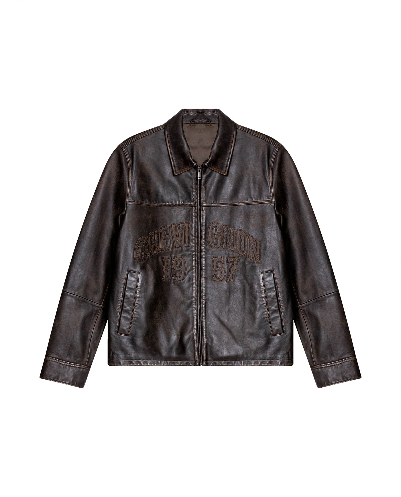Mens Sheepskin Leather Jacket with Leather Appliqué - Special Collection - Brown 63_627H501_CAF171321_4