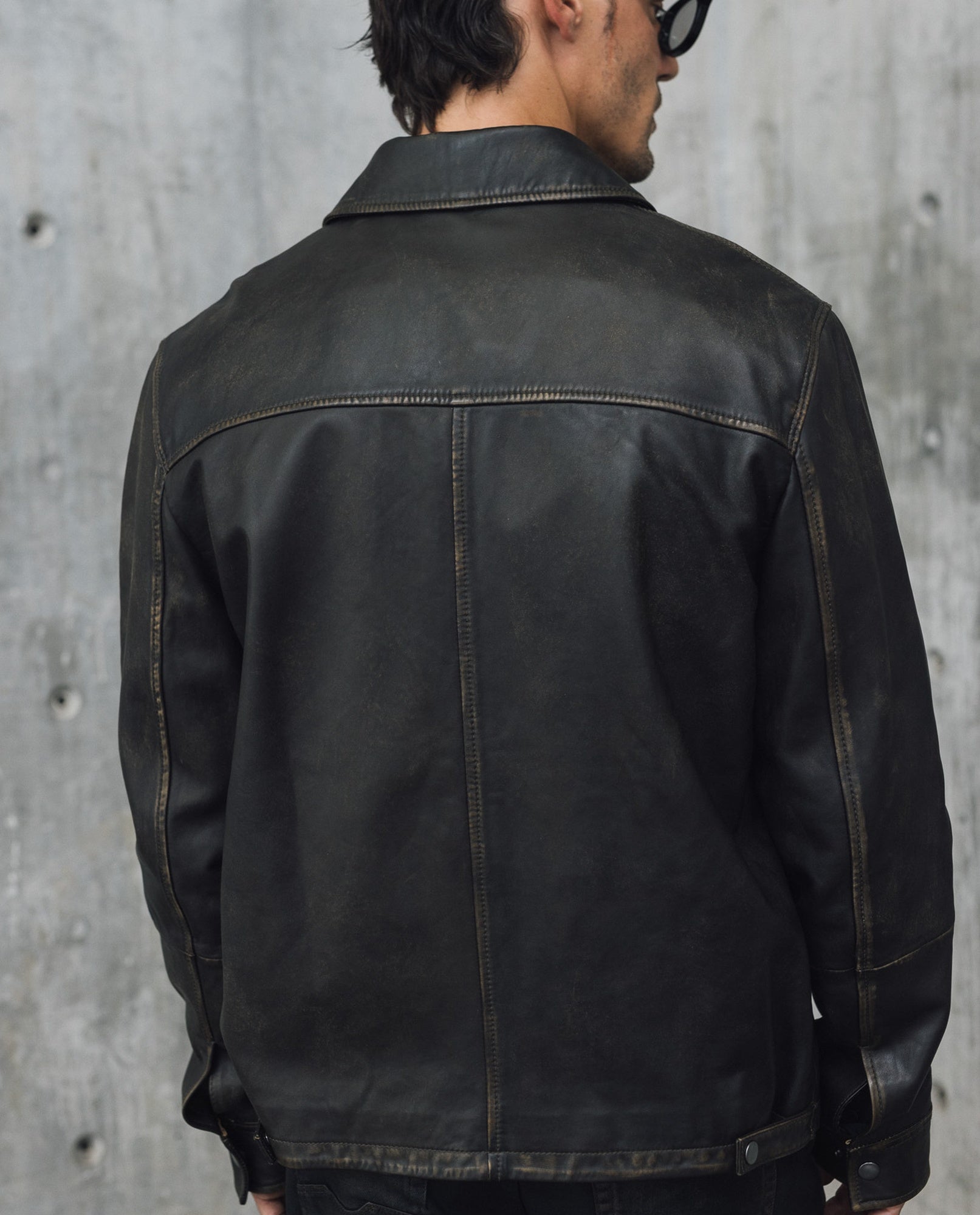 Mens Sheepskin Leather Jacket with Leather Appliqué - Special Collection - Brown 63_627H501_CAF171321_5
