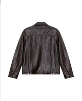 Mens Sheepskin Leather Jacket with Leather Appliqué - Special Collection - Brown 63_627H501_CAF171321_6