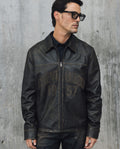 Mens Sheepskin Leather Jacket with Leather Appliqué - Special Collection - Brown 63_627H501_CAF171321_7