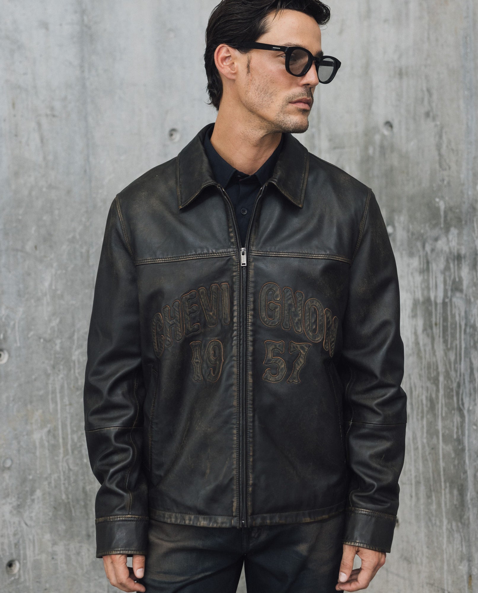 Mens Sheepskin Leather Jacket with Leather Appliqué - Special Collection - Brown 63_627H501_CAF171321_7