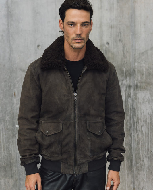Mens Goat Suede Aviator Jacket - Special Collection - Brown 63_627H503_CAF191327_0
