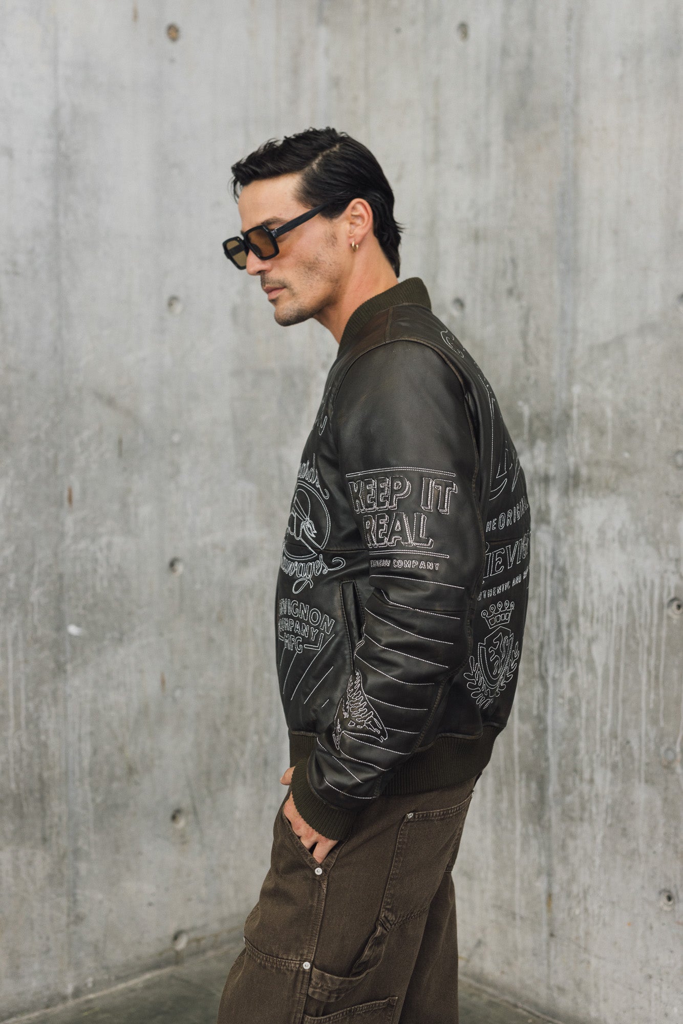 Mens Embroidered Sheepskin Leather Bomber Jacket - Special Collection - Brown 63_627H504_CAF191101_5