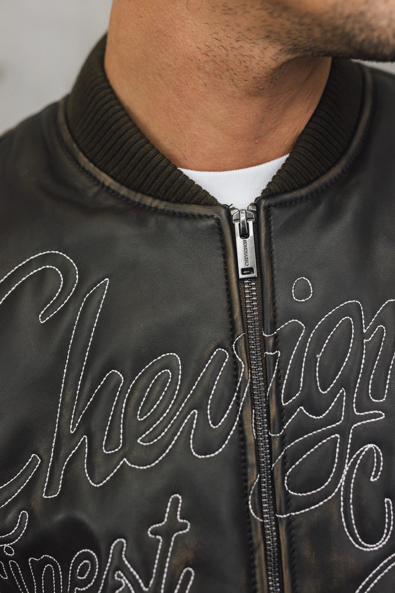 Mens Embroidered Sheepskin Leather Bomber Jacket - Special Collection - Brown 63_627H504_CAF191101_6