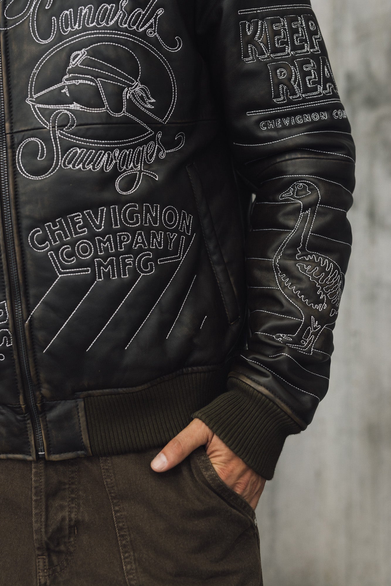 Mens Embroidered Sheepskin Leather Bomber Jacket - Special Collection - Brown 63_627H504_CAF191101_7