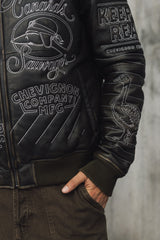Mens Embroidered Sheepskin Leather Bomber Jacket - Special Collection - Brown 63_627H504_CAF191101_7