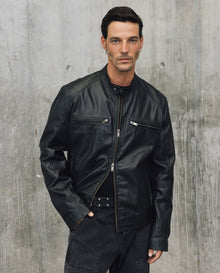 Mens Sheepskin Leather Biker Jacket - Special Collection - Black 63_627H505_NEG194007_0