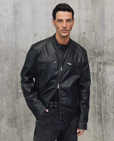 Mens Sheepskin Leather Biker Jacket - Special Collection - Black 63_627H505_NEG194007_0