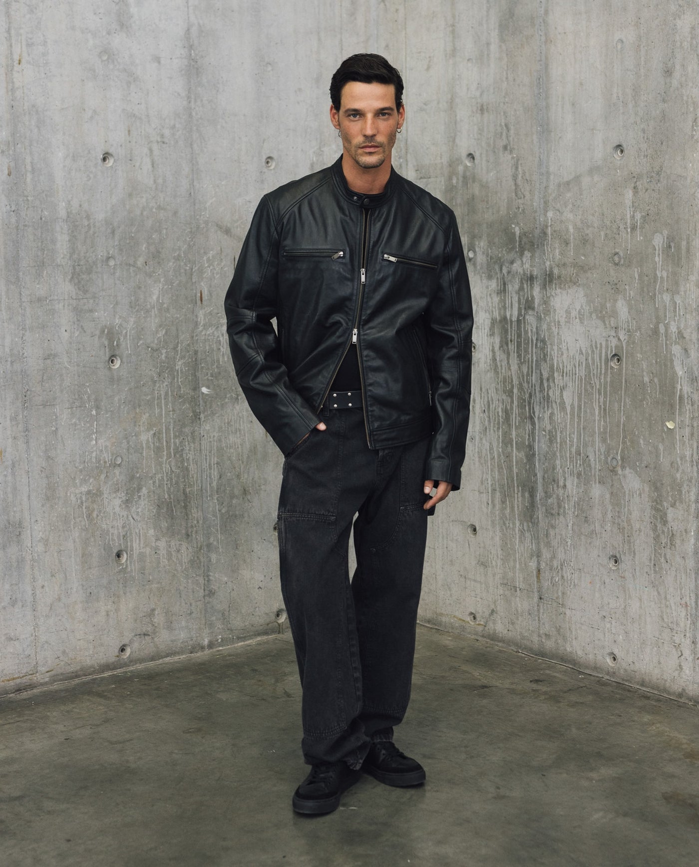 Mens Sheepskin Leather Biker Jacket - Special Collection - Black 63_627H505_NEG194007_3