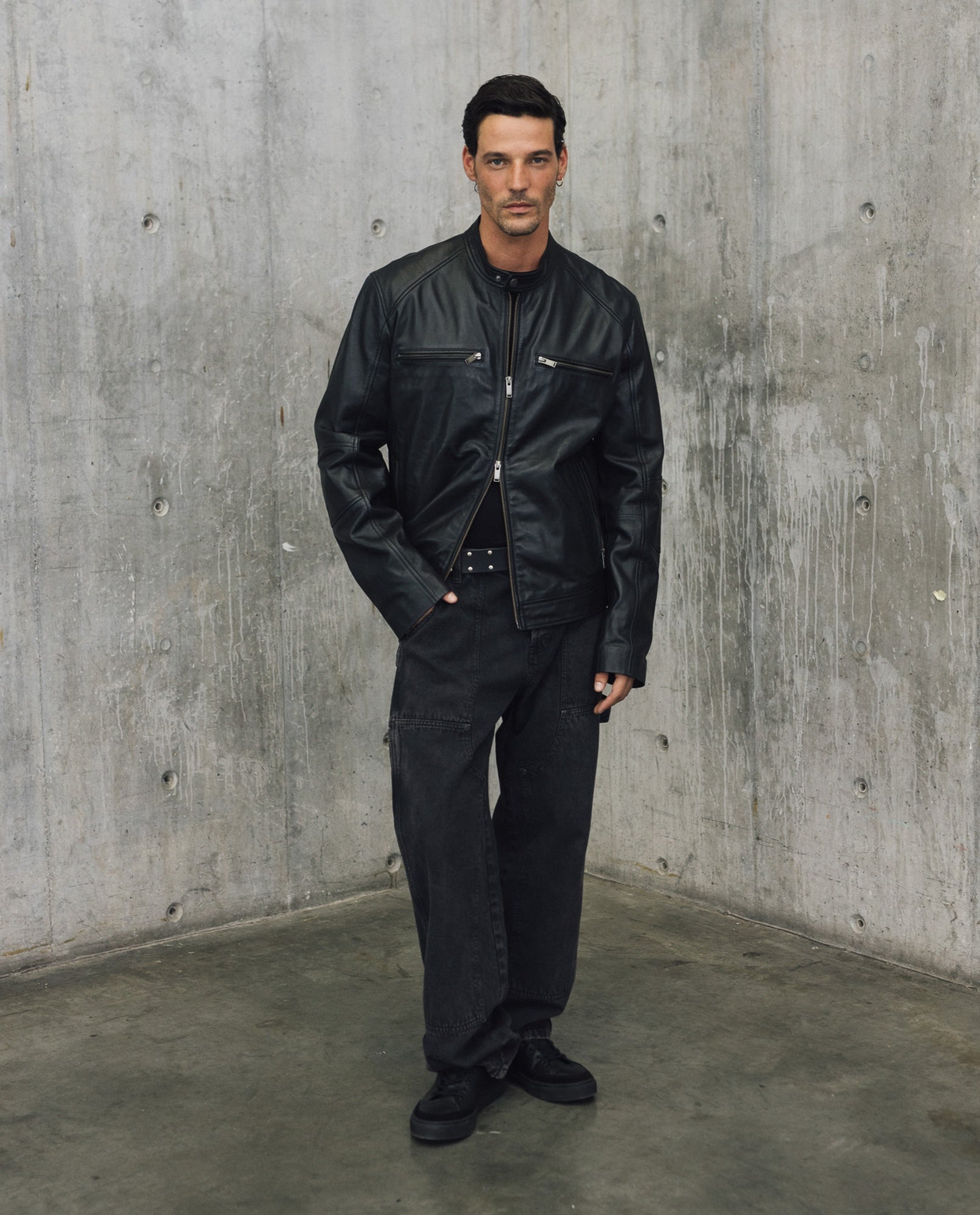 Mens Sheepskin Leather Biker Jacket - Special Collection - Black 63_627H505_NEG194007_3