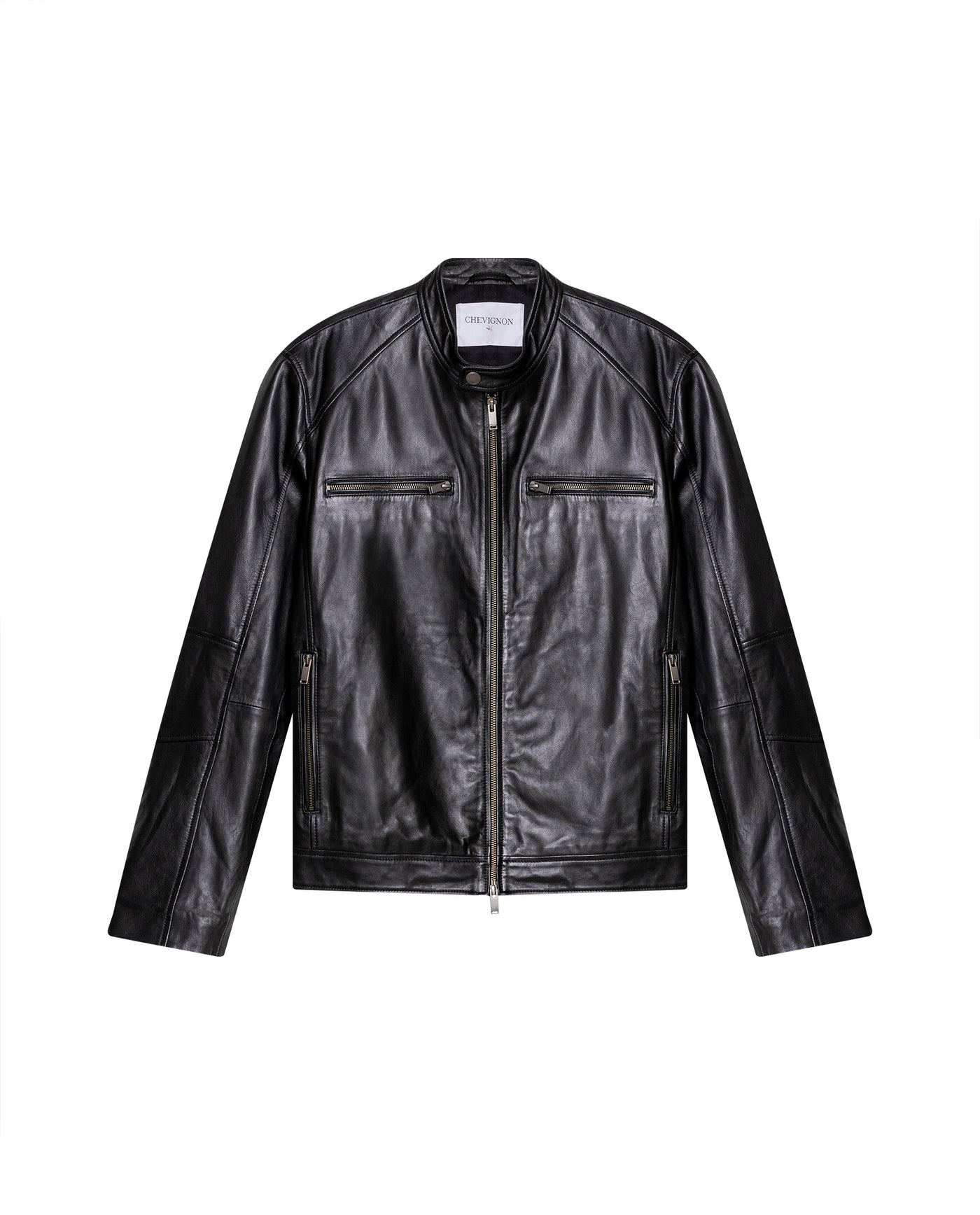 Mens Sheepskin Leather Biker Jacket - Special Collection - Black 63_627H505_NEG194007_4