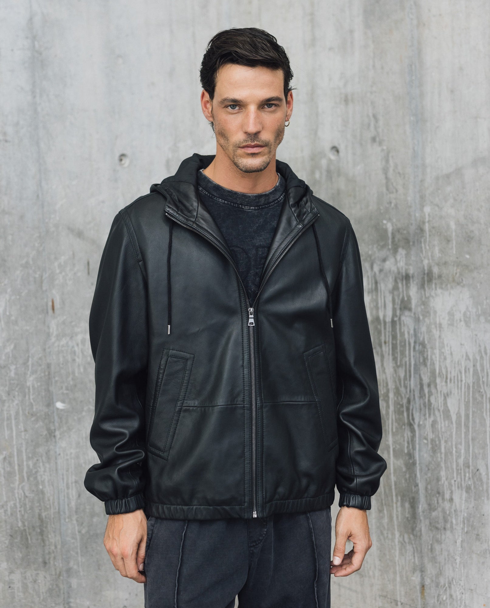 Mens Sheepskin Leather Hooded Bomber Jacket - Special Collection - Black 63_627H508_NEG194007_7