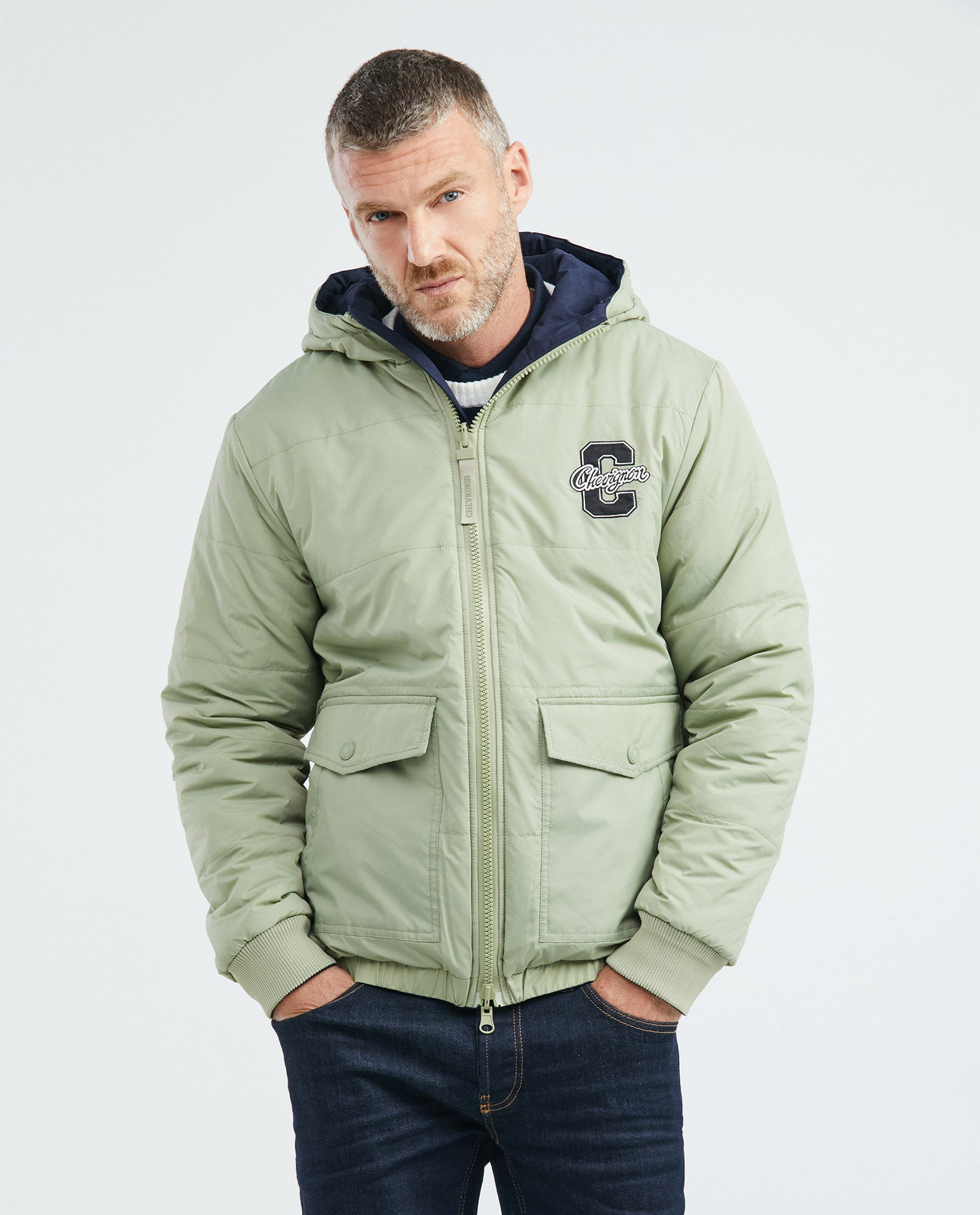Men's Reversible Hooded Jacket Cargo Pockets Double-Face in Polyamide-Polyester Blend - 6