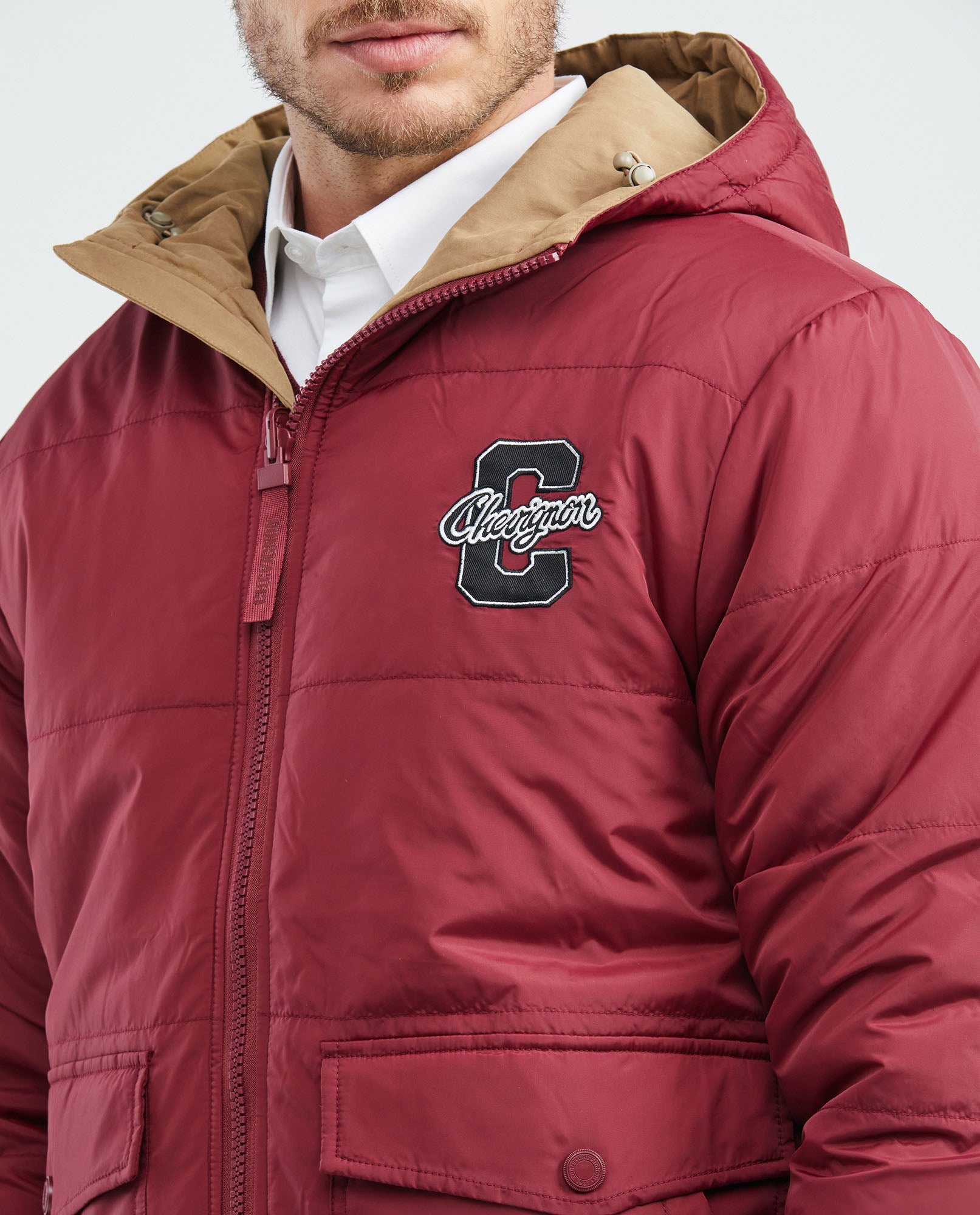 Men's Reversible Hooded Jacket Cargo Pockets Double-Face in Polyamide-Polyester Blend - 3