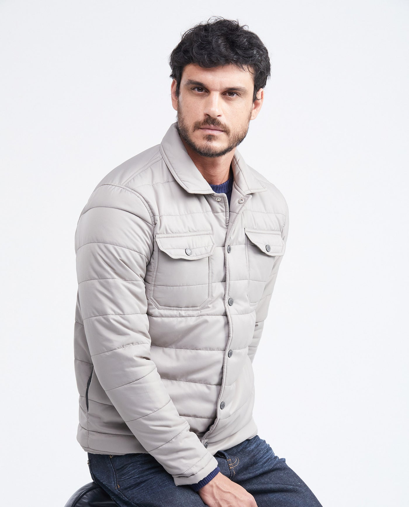 Men's Quilted Jacket Camo Lining Sleeve Embroidered Appliqué in Nylon - 2