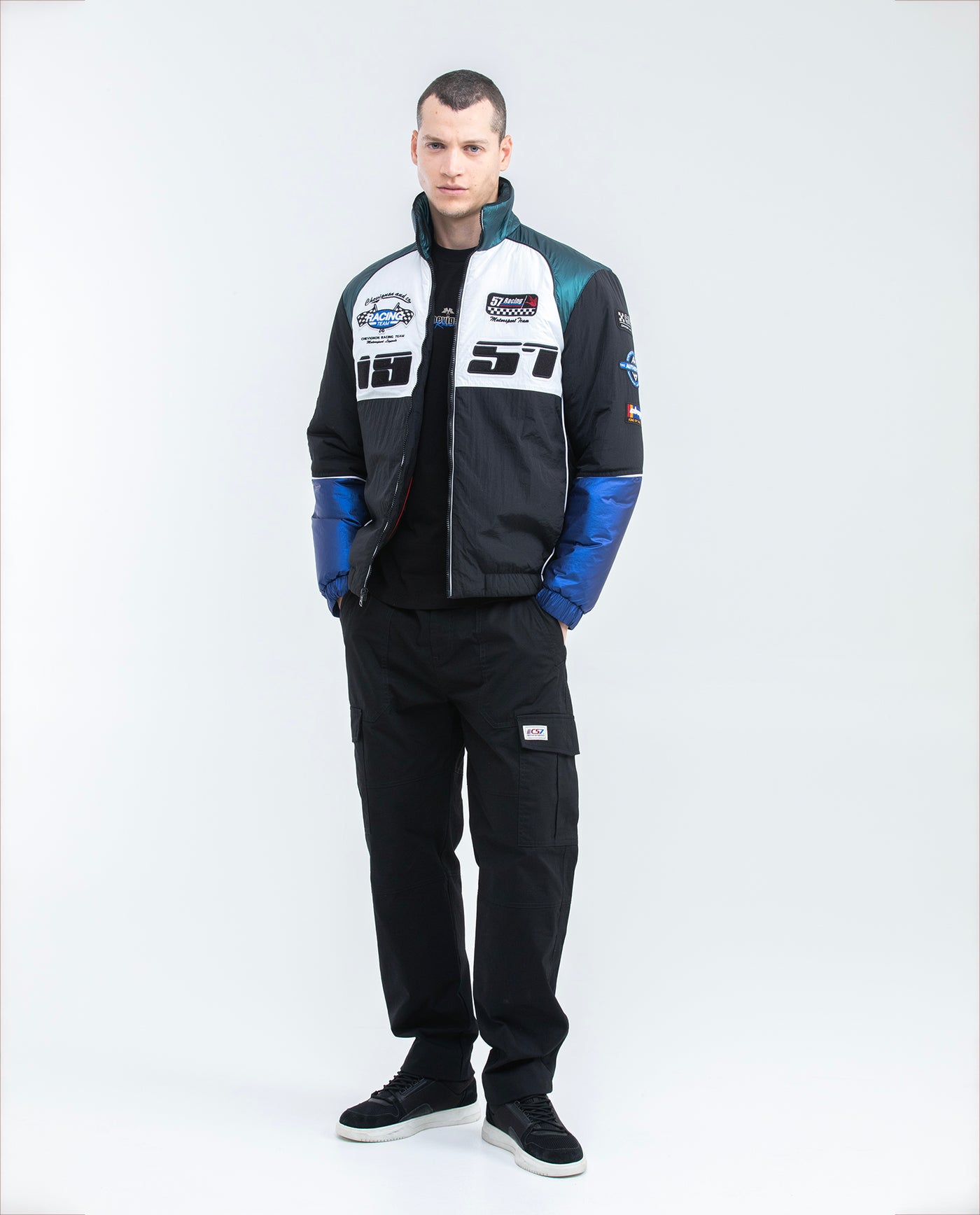 Men's Racing Jacket Graphics High Collar Elastic Contrast Piping in Nylon - 2