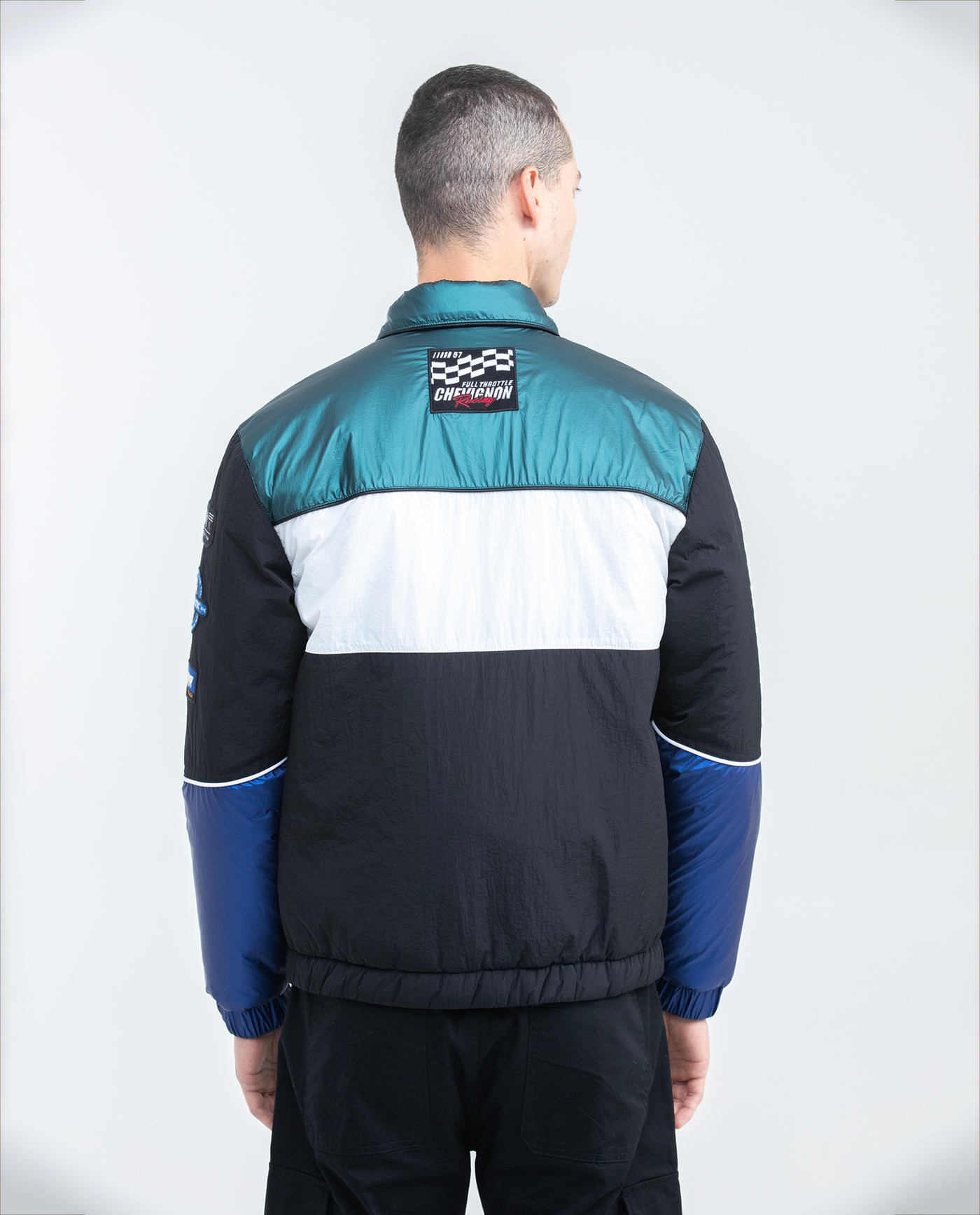 Men's Racing Jacket Graphics High Collar Elastic Contrast Piping in Nylon - 5