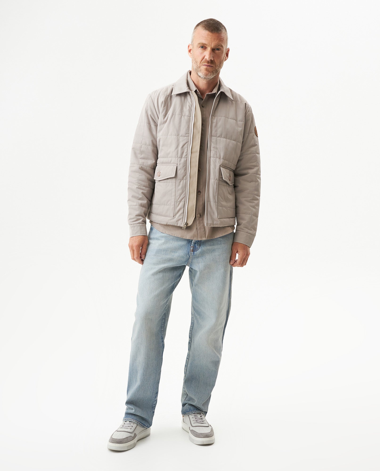 Men's Quilted Aviator Jacket in Cotton-Polyester Blend, Anchor - 3