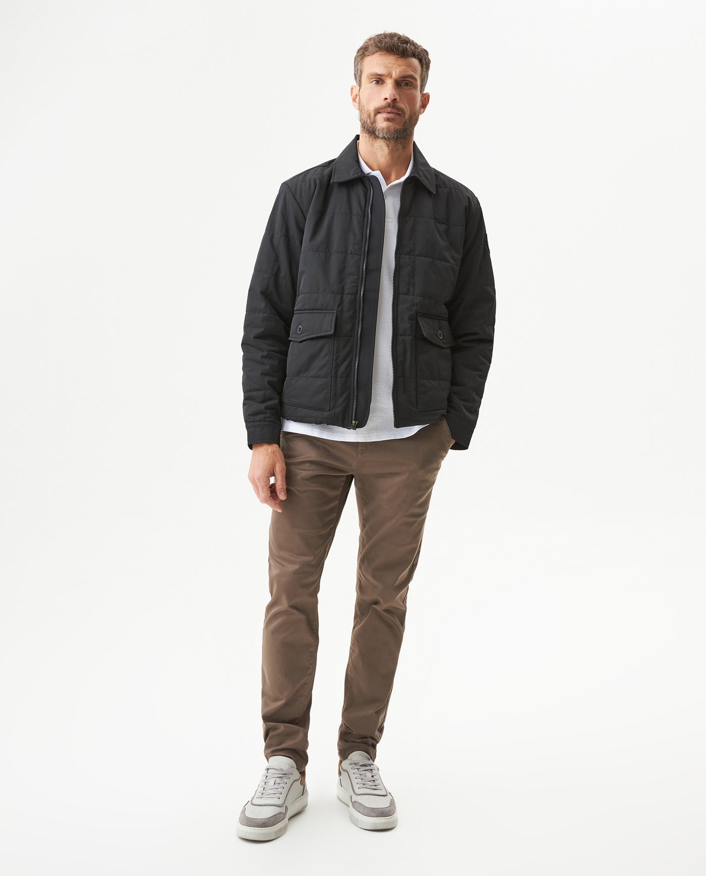 Men's Quilted Aviator Jacket in Cotton-Polyester Blend, Anchor - 3