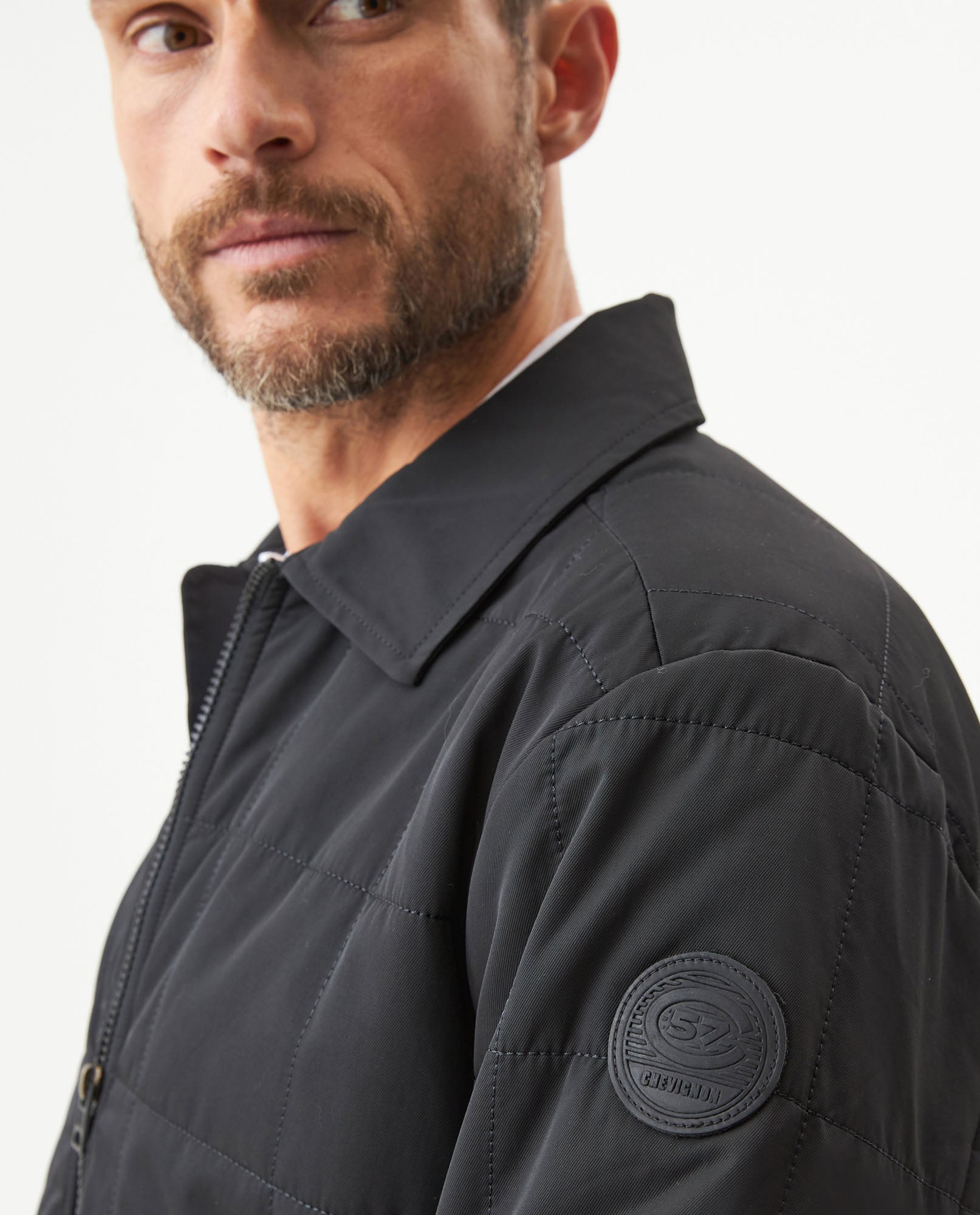 Men's Quilted Aviator Jacket in Cotton-Polyester Blend, Anchor - 4