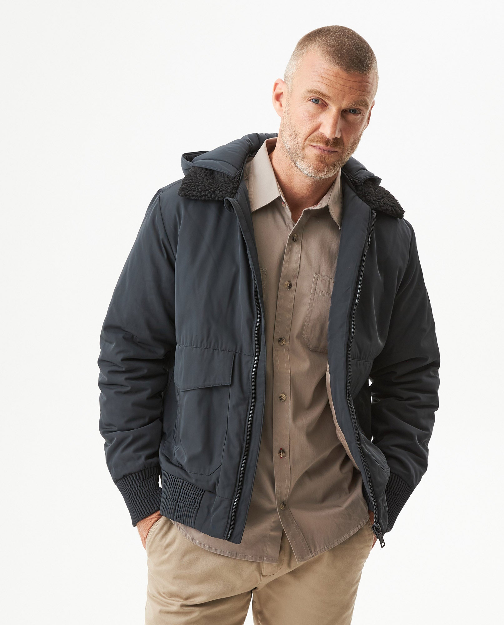 Men's Removable Hood Aviator Jacket in Polyester, Horizon 629G006 - 1