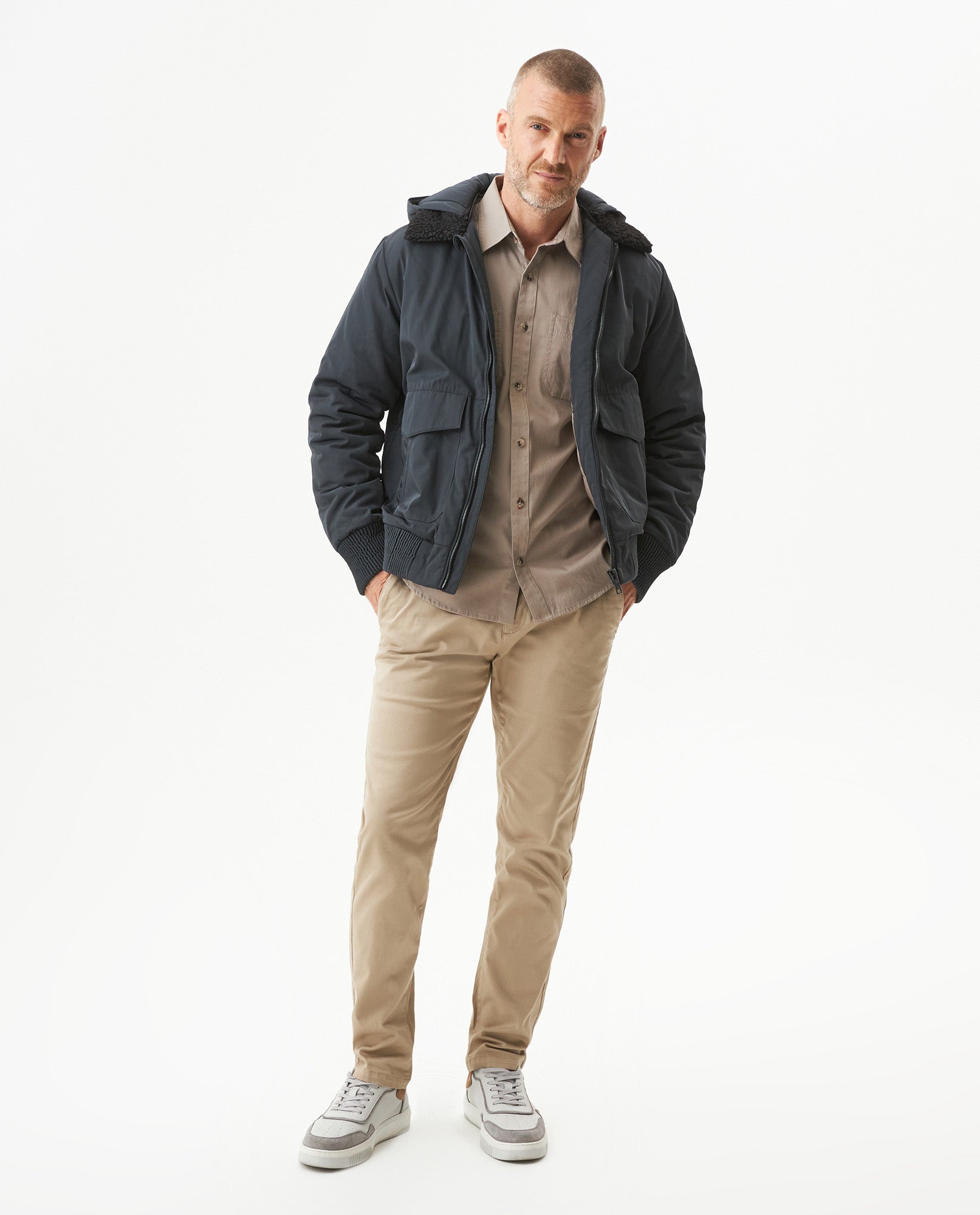 Men's Removable Hood Aviator Jacket in Polyester, Horizon 629G006 - 3