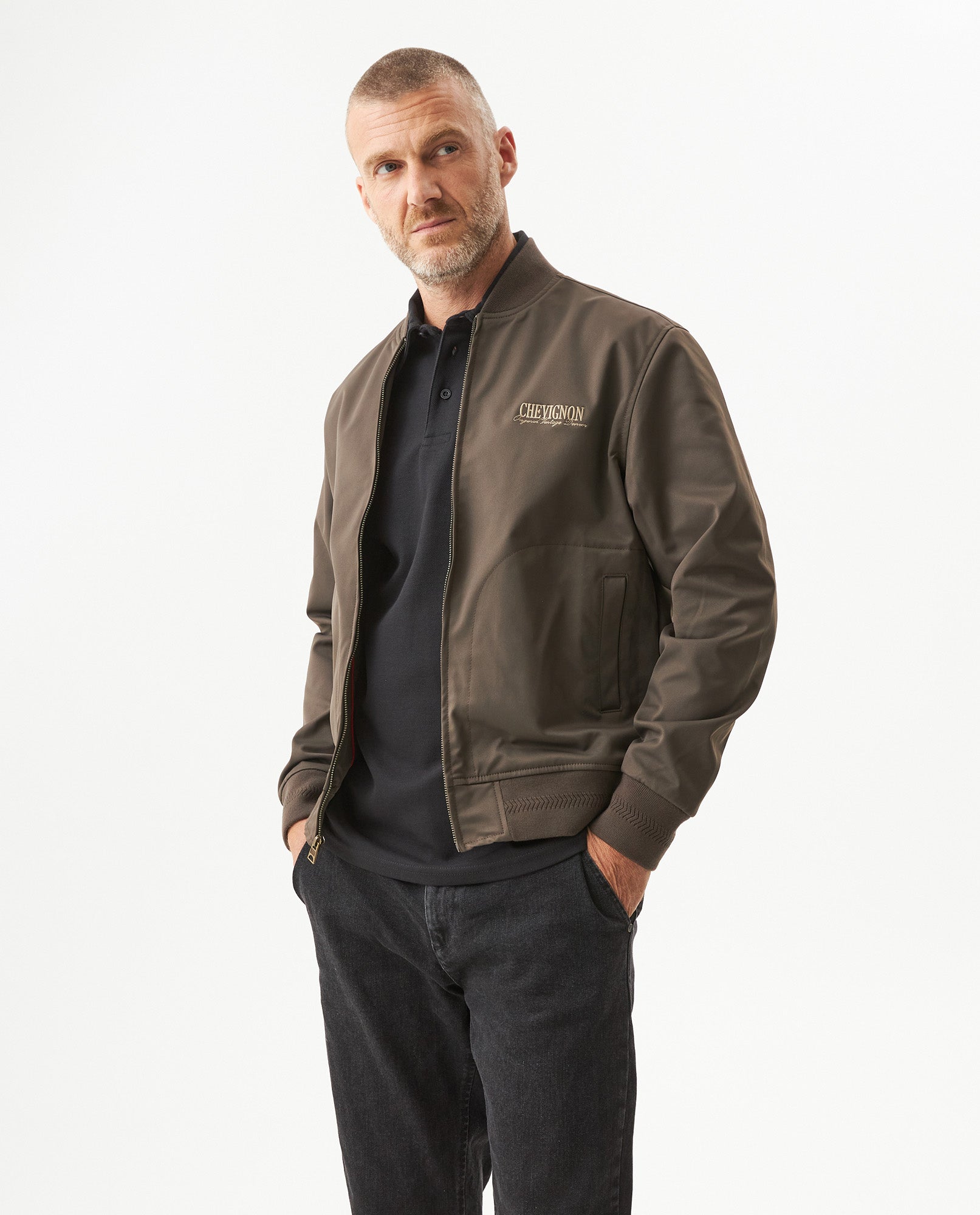 Men's Herringbone Bomber Jacket in Polyester, Jetty 629G013 - 1