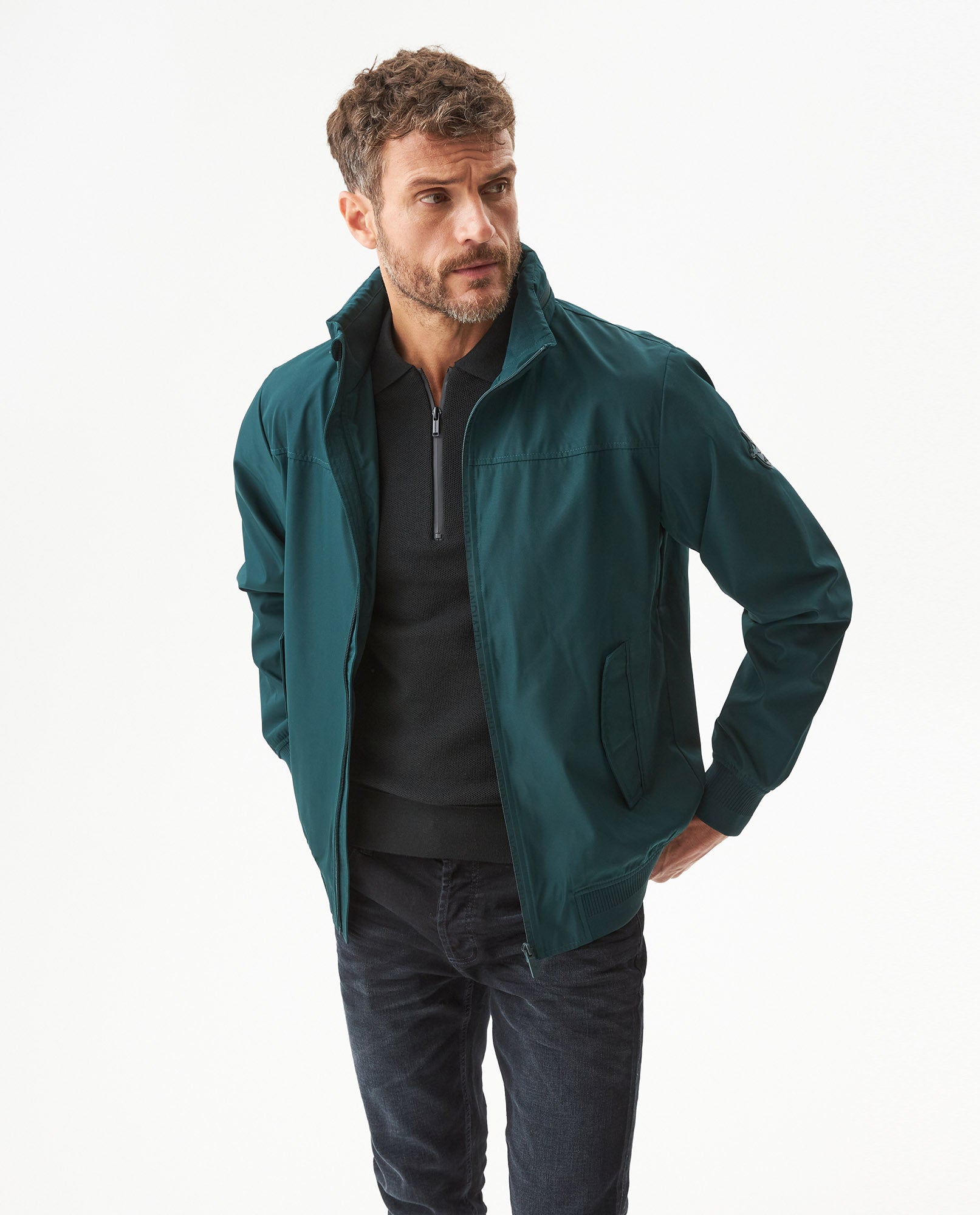 Men's Hidden Hood Smart Bomber Jacket in Polyester, Seaport - 2