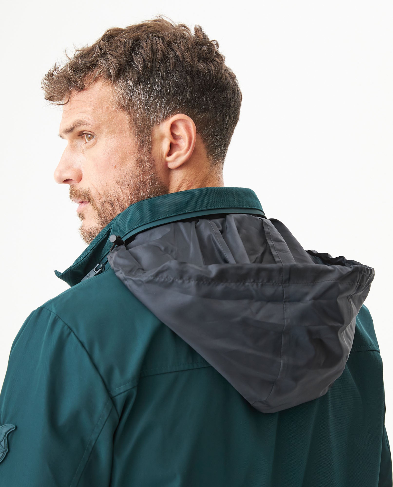 Men's Hidden Hood Smart Bomber Jacket in Polyester, Seaport - 6