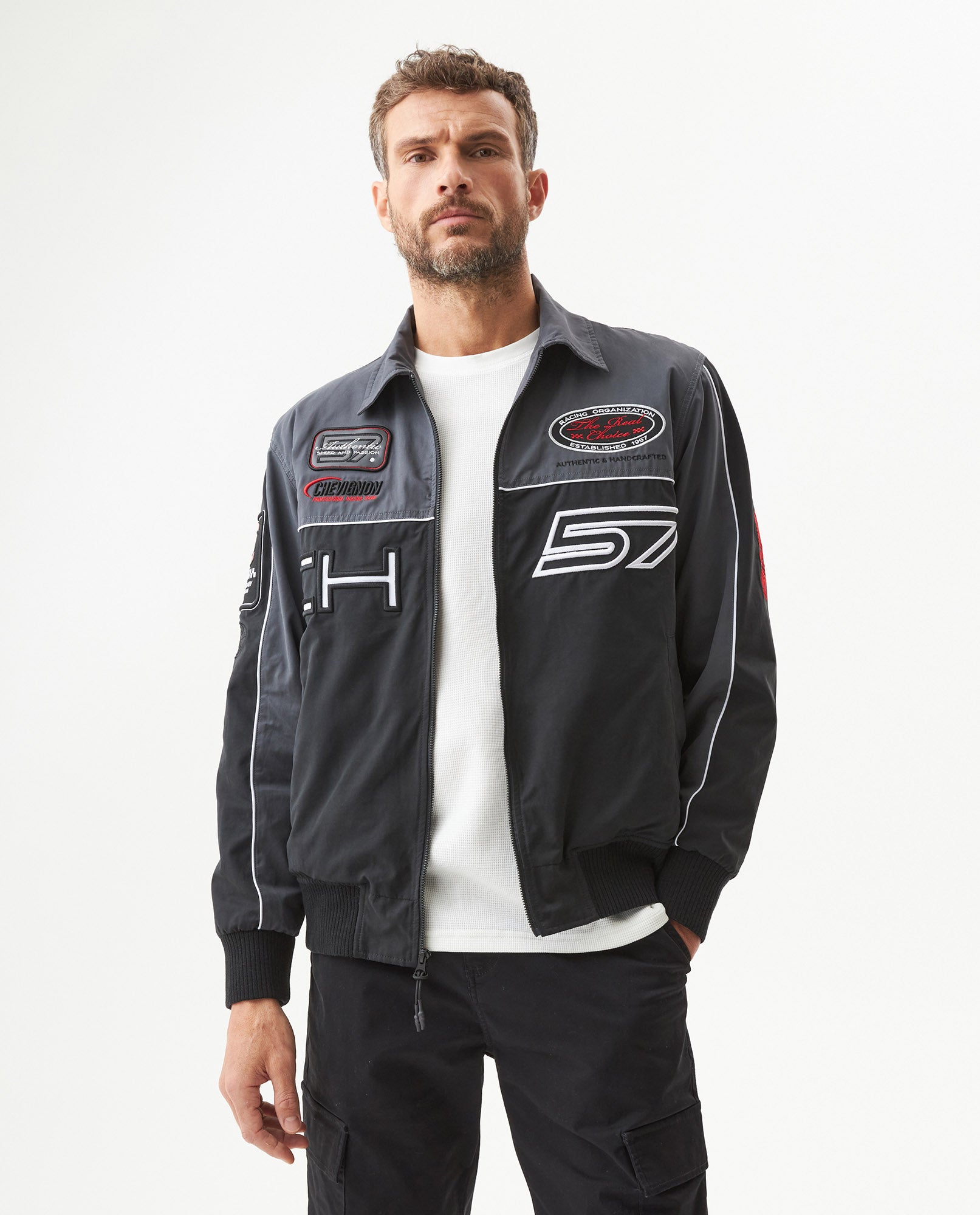 Men's Racing Aviator Jacket in Polyester-Cotton Blend - 2