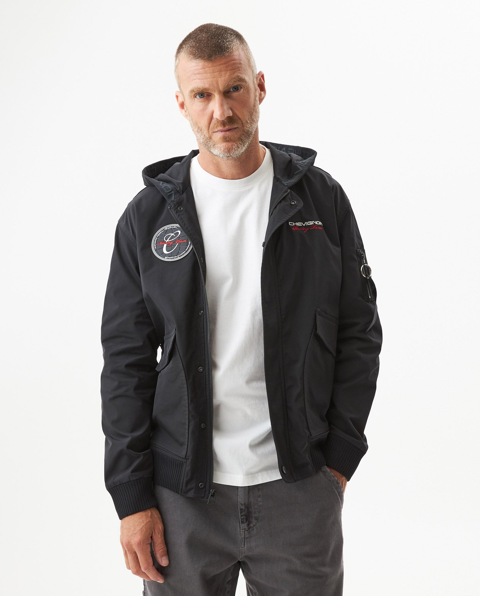 Men's Racing Bomber Jacket with Hood in Polyester - 2