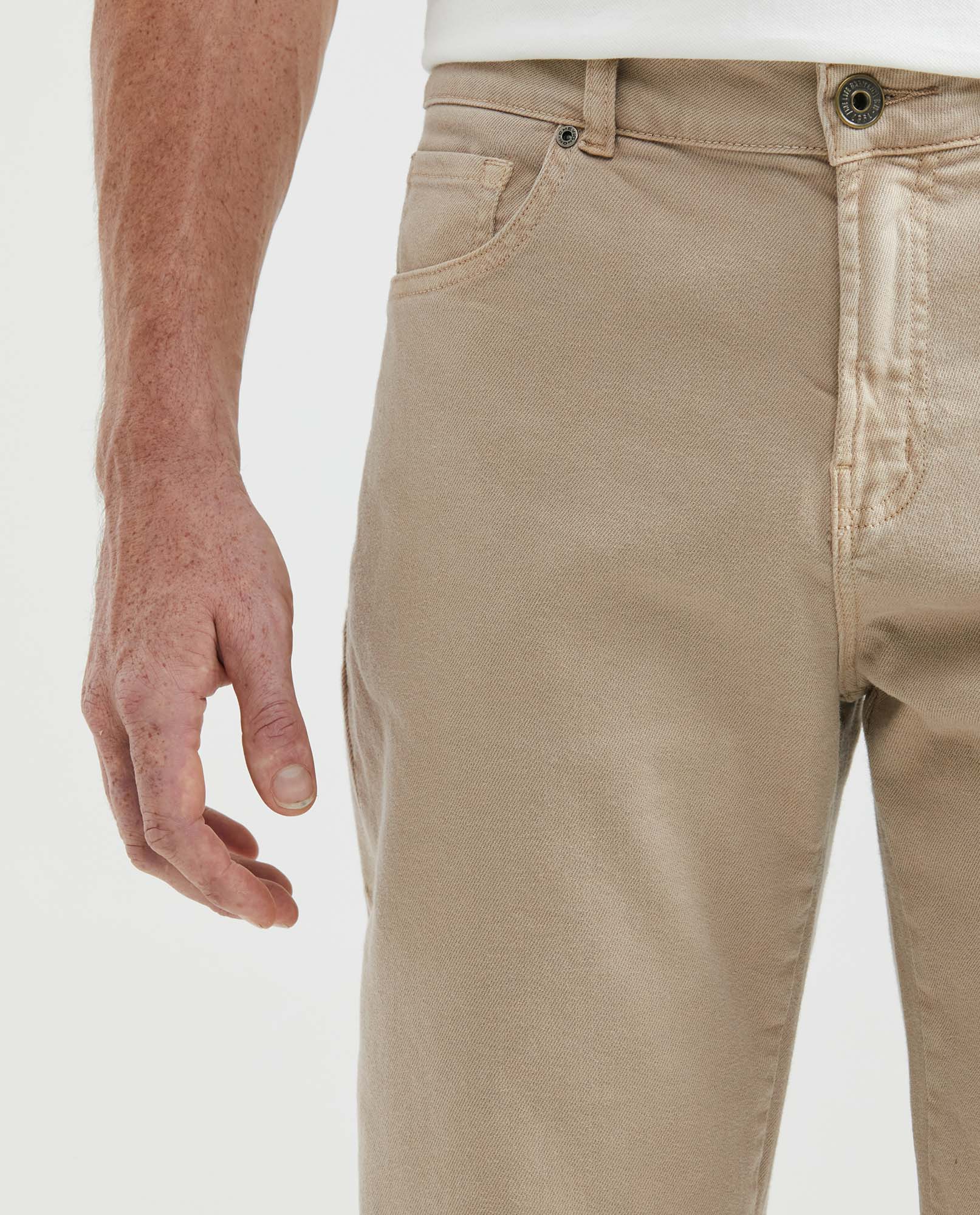 Men's 5-Pocket Regular Fit Dyed Pants Leather Label Rivets in Cotton Stretch Blend - 3